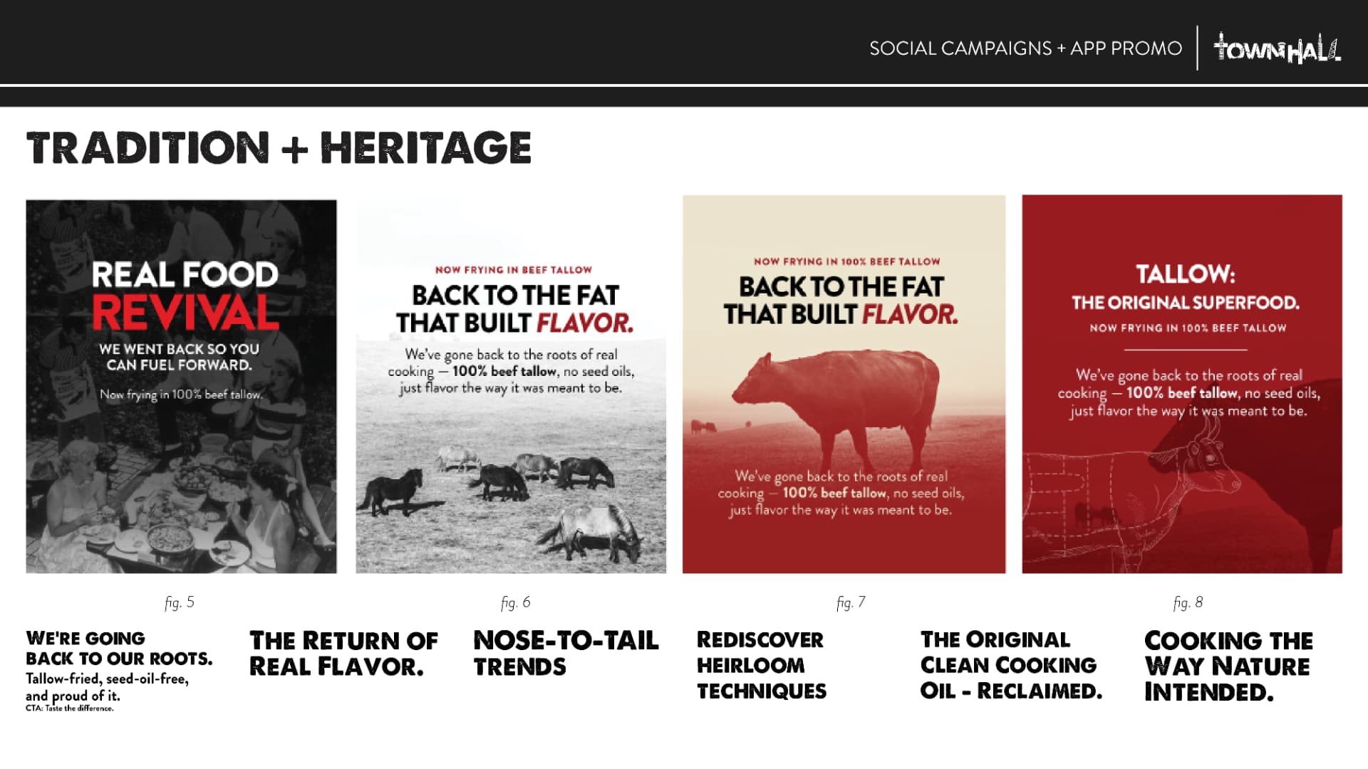 Tradition and heritage social campaign slide showing revival, flavor and nose-to-tail trend executions
