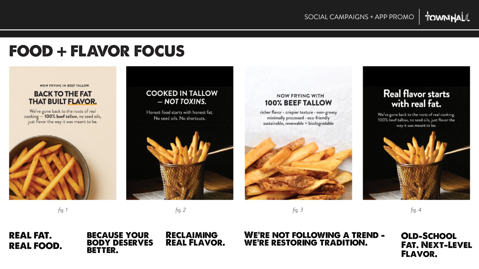 Social campaign slide showing food and flavor focused creative with four feed frames