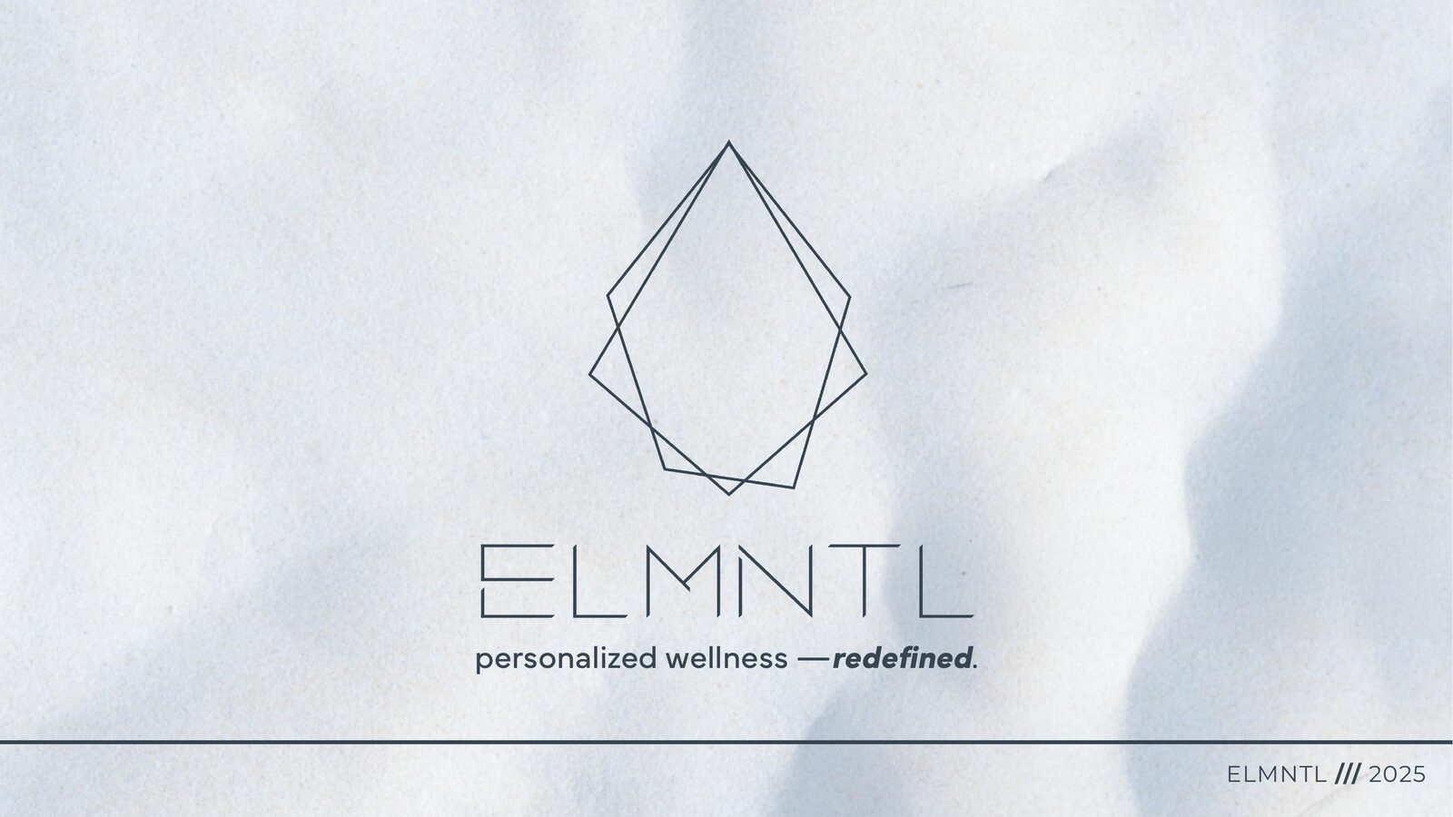 ELMNTL investor deck cover reading personalized wellness redefined with the ELMNTL diamond mark