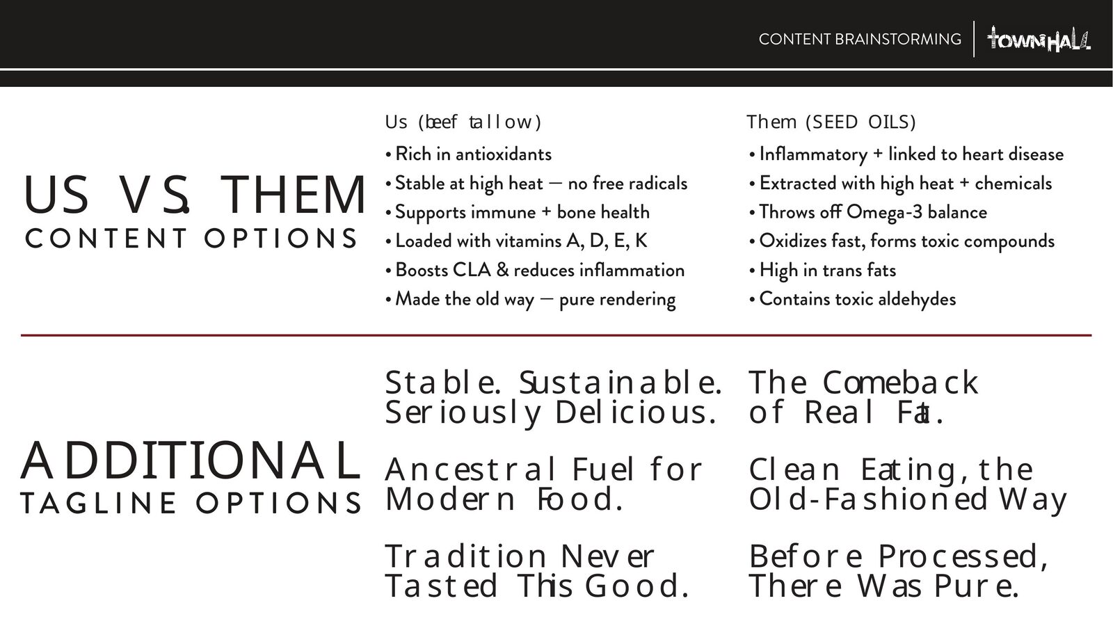 Closing slide of the TownHall beef tallow rollout deck