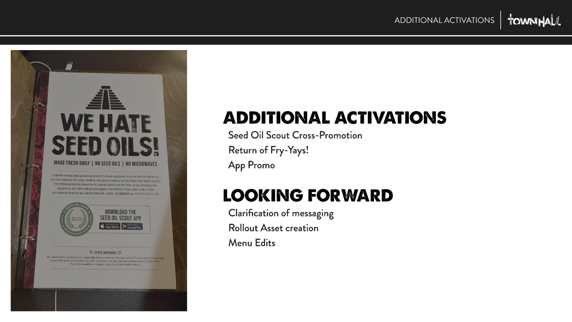 Additional activations slide showing in-store signage and forward-looking rollout assets