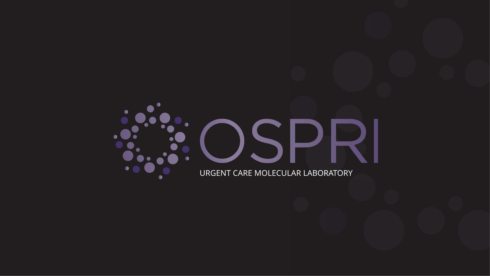 OSPRI Urgent Care Molecular Laboratory title slide with the OSPRI logo on a dark background